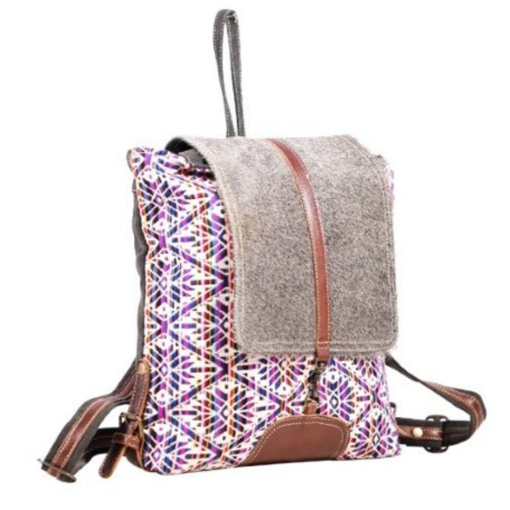 Myra Geometric Patterned Backpack With Brown Acce… - image 2
